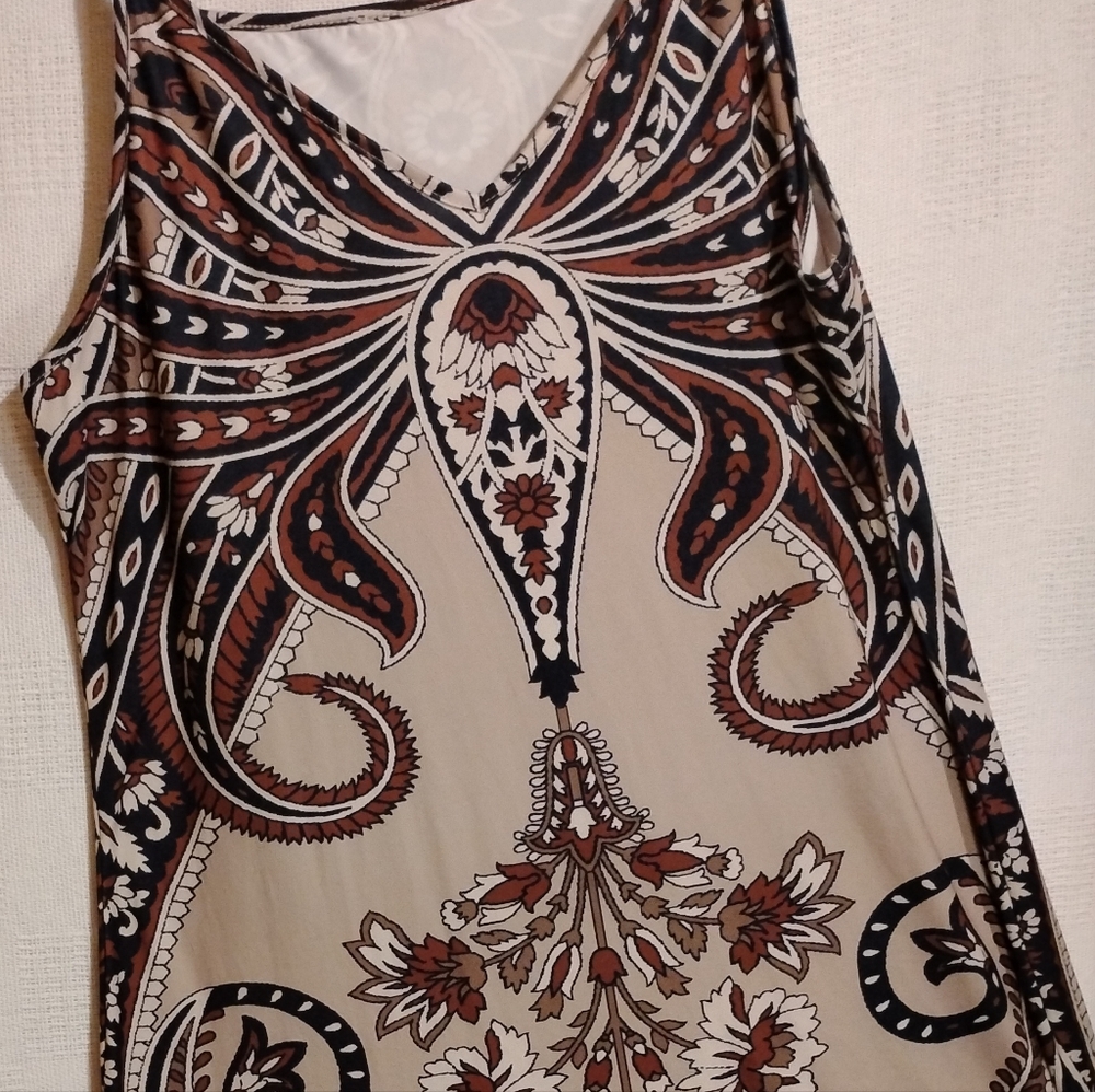 Sundress In Camel With Black And Brown Neutrals. Size XL